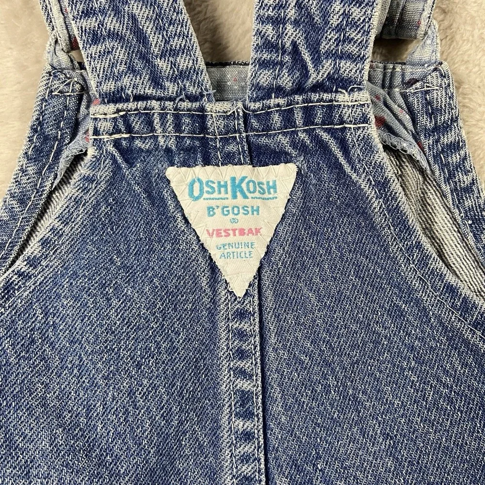 VTG Oshkosh B'gosh Vestbak Blue Denim Overalls Girl's 3T Hearts Farmcore Play